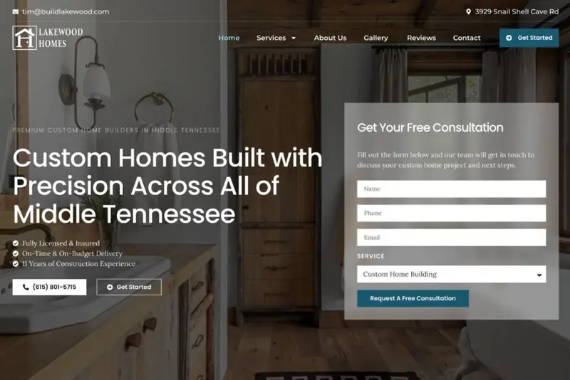 Custom home interior with wooden accents and modern fixtures in Middle Tennessee.